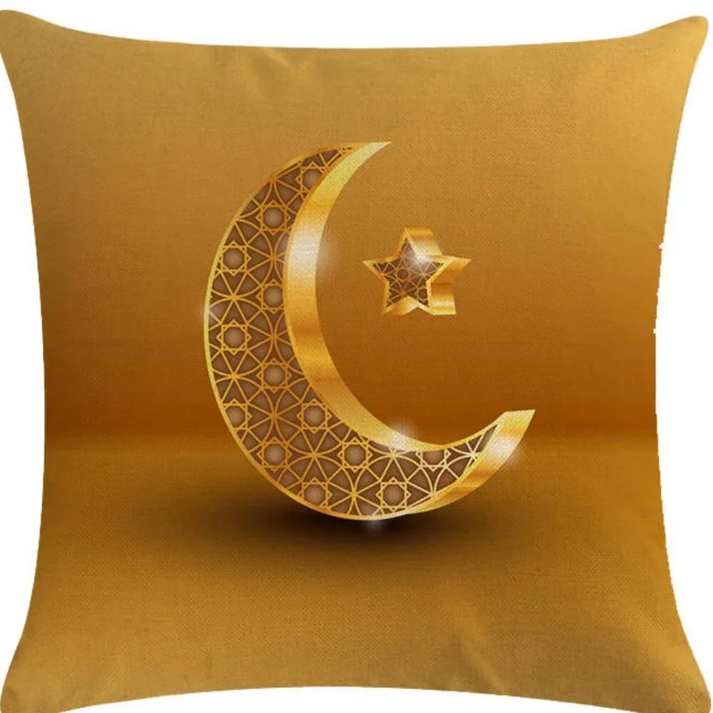 Gold Crescent Moon Pillow Covers 18x18 Decorative Linen Pillow Covers